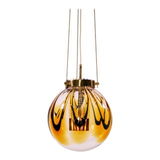 1960 Germany Kaiser Amber Glass Pendant Light Murano & Gilt-Brass For Sale