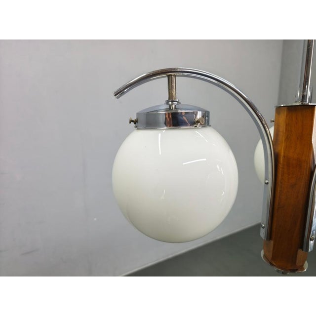 Art Deco Chandelier in Chrome, Walnut & Glass, 1930s For Sale - Image 9 of 15