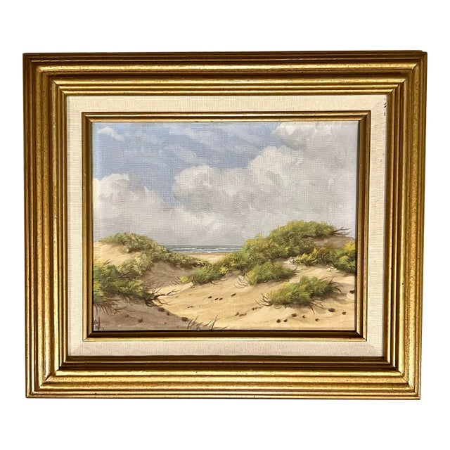 Coastal Dune Landscape Painting, American School 20th Oil on Canvas Century, Gilt Frame Seascape For Sale