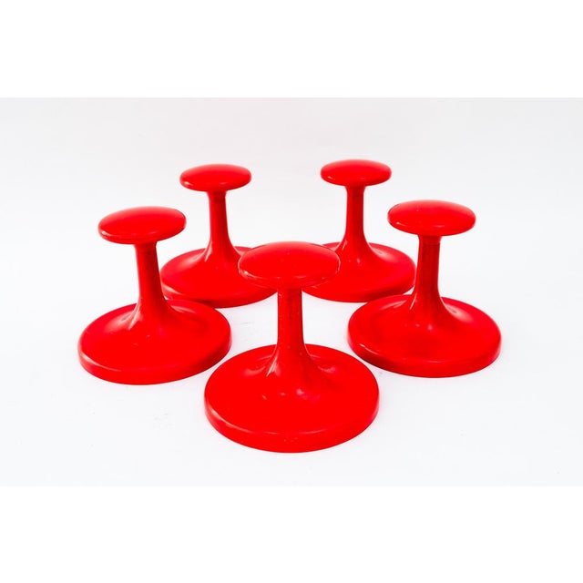 Red Plastic Hooks, 1970s, Set of 6 For Sale - Image 6 of 6