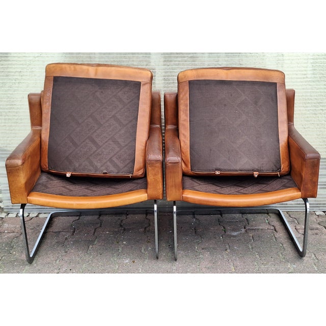 Mid-Century DS 201 Armchairs in Cognac-Colored Cowhide Leather by Robert Haussmann for De Sede, 1960s, Set of 2 For Sale - Image 6 of 15