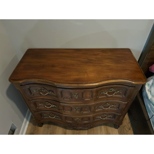 Pair, Baker Collector’s Edition French Country Style 3 Drawer Commode Each finely constructed French country style chest...