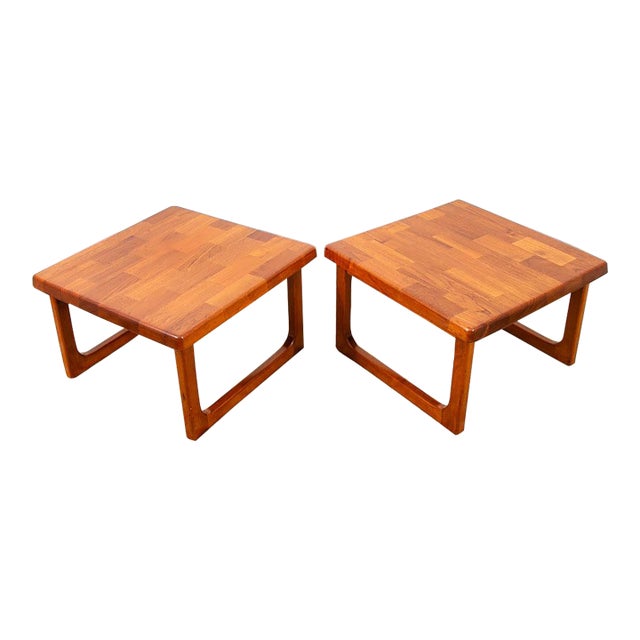 1960s Mid Century Danish Modern End Tables Side Nightstands Teak Square Niels Bach MCM For Sale