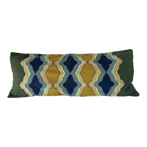 West Elm Blue, Green, and Gold Ikat Striped XL Lumbar Decorative Pillow Cover, Brand New
