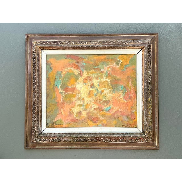 Wood Vintage MCM Original Abstract Oil on Canvas For Sale - Image 7 of 12