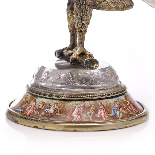 19th Century Austrian Silver Gilt, Enamel & Rock Crystal Drinking Horn, 1880s For Sale - Image 12 of 16