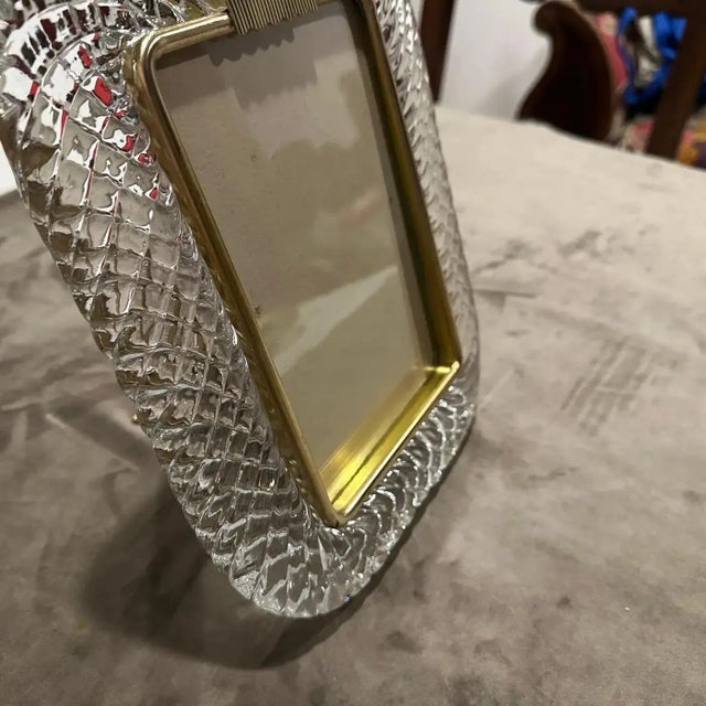 1990s Barovier Style Art Deco Clear Murano Glass and Brass Picture Frame For Sale - Image 10 of 11