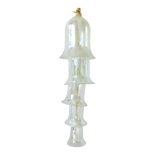 Vintage 5 Tier Stacked Iridescent Glass Bells White Mica Christmas Tree Ornament For Sale