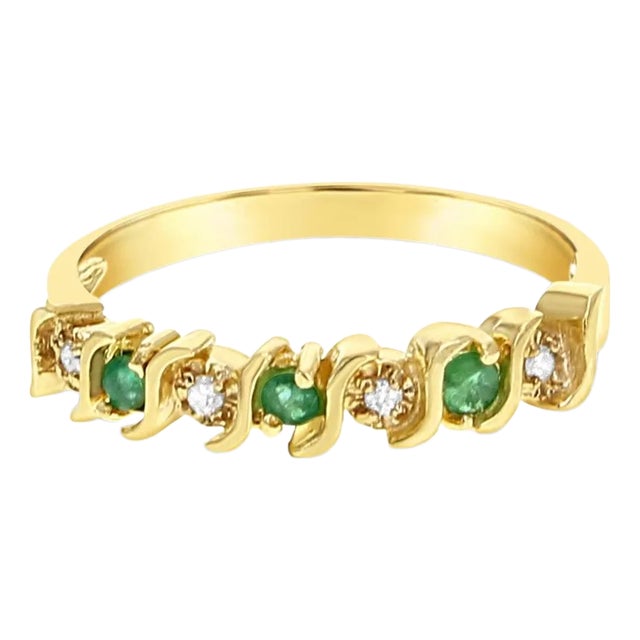 Emerald Diamond S Style Wedding Band 14 Yellow Gold, Size 5 For Sale