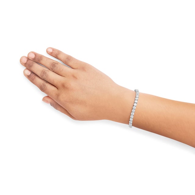 14K White Gold 1.00 Cttw Prong Set Lab Grown Round Diamond Classic Tennis Bracelet (F-G Color, VS2-SI1 Clarity) - 7.25" For Sale - Image 4 of 5