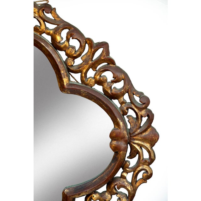 A Charming Vintage Wood Carved & Gilt Quatrefoil Framed Mirror.