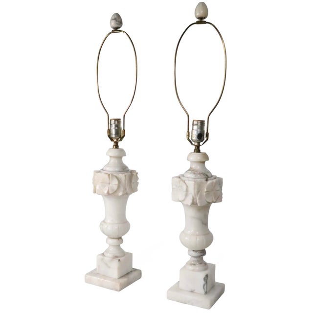 Stone Mid 20th Century Italian Carved Marble Table Lamps - a Pair For Sale - Image 7 of 14