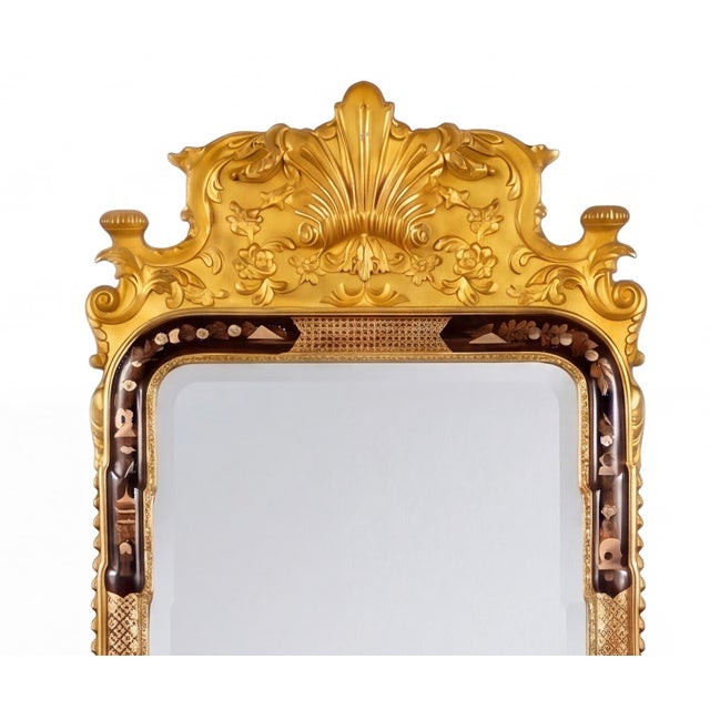 This is a beautiful Georgian style giltwood and hand painted chinoiserie mirror. It is most likely a mid-century piece and...