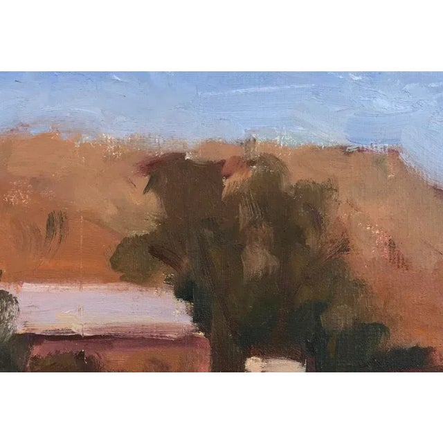 Summer Barn, Minimalist Style Small Oil Painting, Plein Air Landscape For Sale - Image 4 of 7