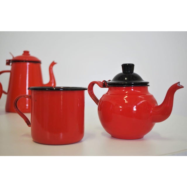 Enamelled Metal Jug & Teapot Set, 1950s, Set of 4 For Sale - Image 13 of 17