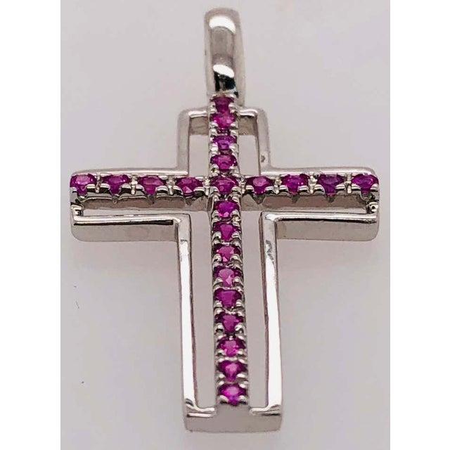14 Karat White Gold and Pink Topaz Cross Pendant 0.38 TWS For Sale - Image 4 of 6