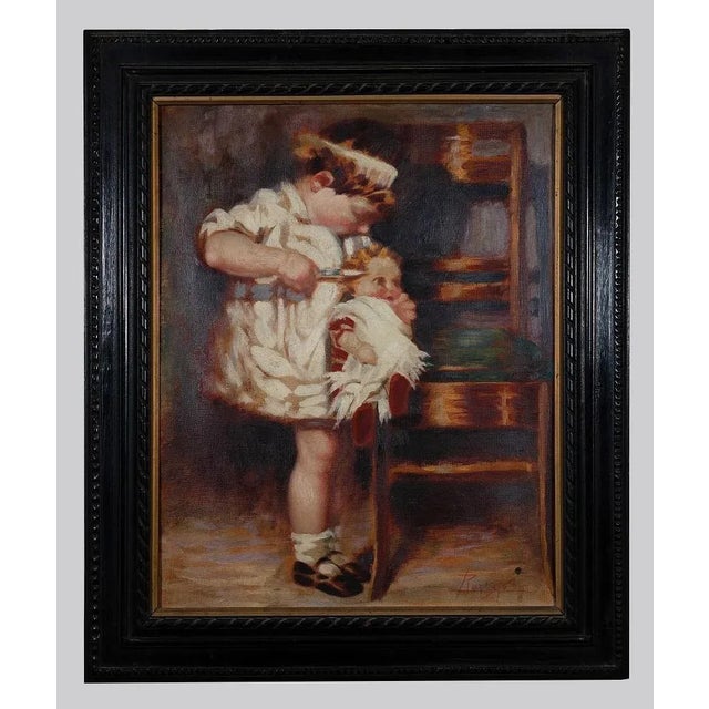 Unknown, Child and Doll, Oil Painting on Canvas, Early 20th Century For Sale - Image 4 of 4