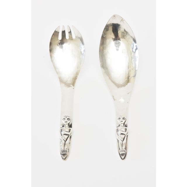 These amazing and sculptural vintage 1980;s hand wrought silver -plate salad servers or serving pieces are signed Acme...