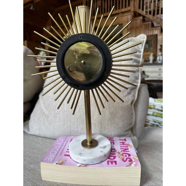 Brass Vintage Victoria Queen England Starburst Marble Base Clock For Sale - Image 8 of 8