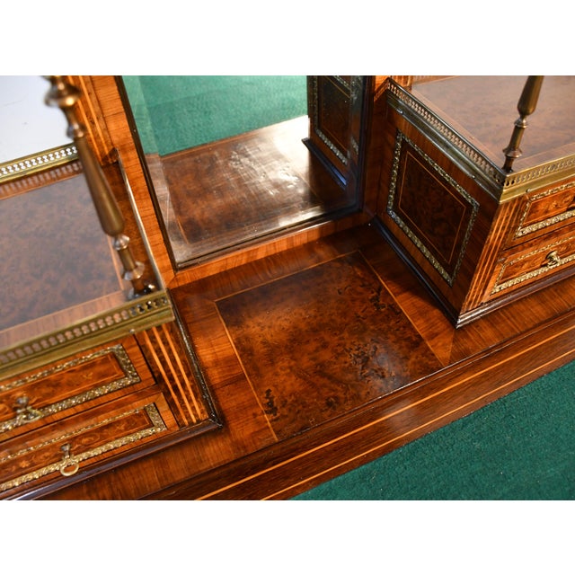1900s Antique French Louis XVI Burl Walnut Satinwood Inlay Writing Desk For Sale - Image 17 of 18