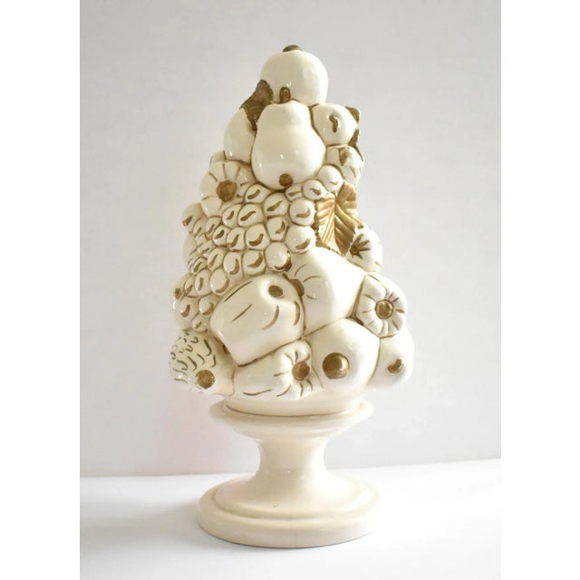 Traditional Mid-Century Italian Majolica White & Gold Topiary Centerpiece For Sale - Image 3 of 11