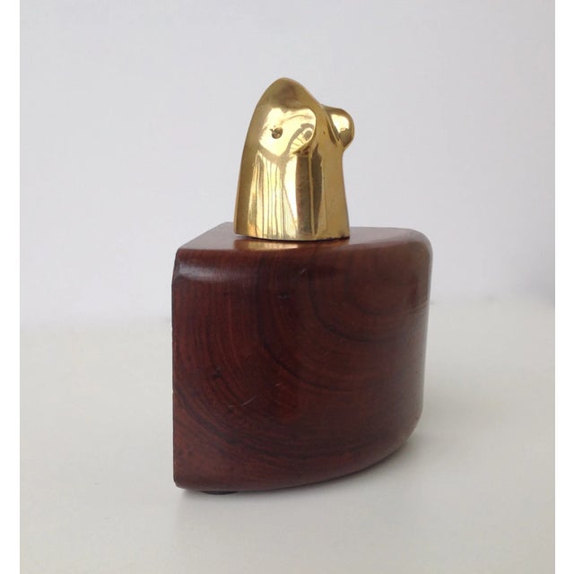Vintage 1970s Brass Mouse & Wood Cheese Figure For Sale - Image 4 of 6