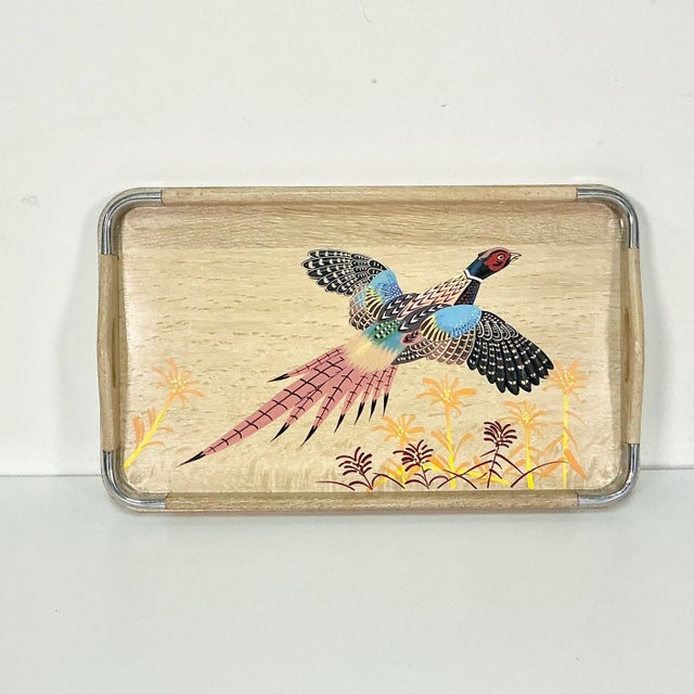Farmhouse 1960s Vintage Rustic Farmhouse Boho Chic Large Cerused Oak Pheasant Tray, Medium, Thanksgiving For Sale - Image 3 of 11
