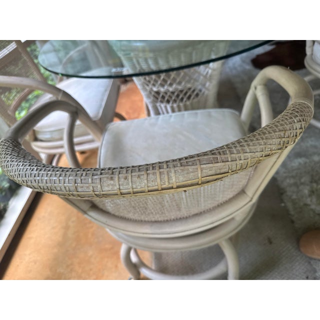 Vintage Rattan Dining Set, White Bamboo Boho Table With Glass Top For Sale - Image 9 of 12