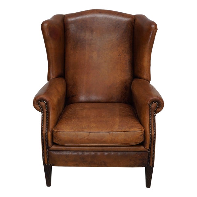 Vintage Dutch Cognac Colored Leather Club Chair For Sale