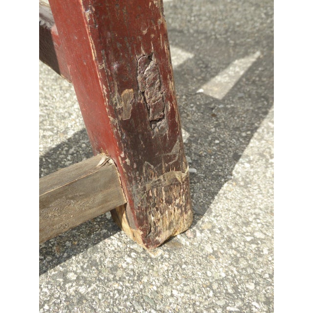 Vintage French Country Farmhouse Rustic Red Stool For Sale - Image 9 of 12