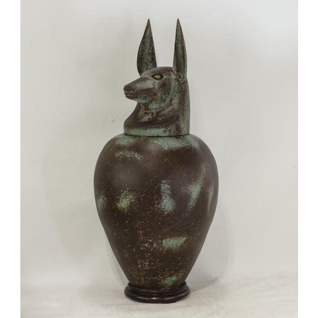 A Pair of Exquisite Vintage Hand-Forged Tin Canopy Jars Duamutf (Jackal) and Kebekhsenuf (Falcon) For Sale - Image 11 of 15