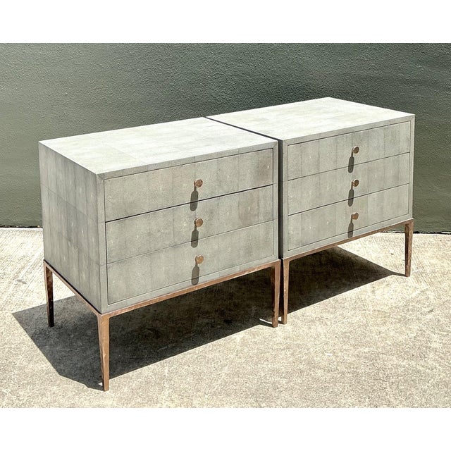 Vintage Shagreen Nightstands on Brass Base - Pair For Sale - Image 12 of 14