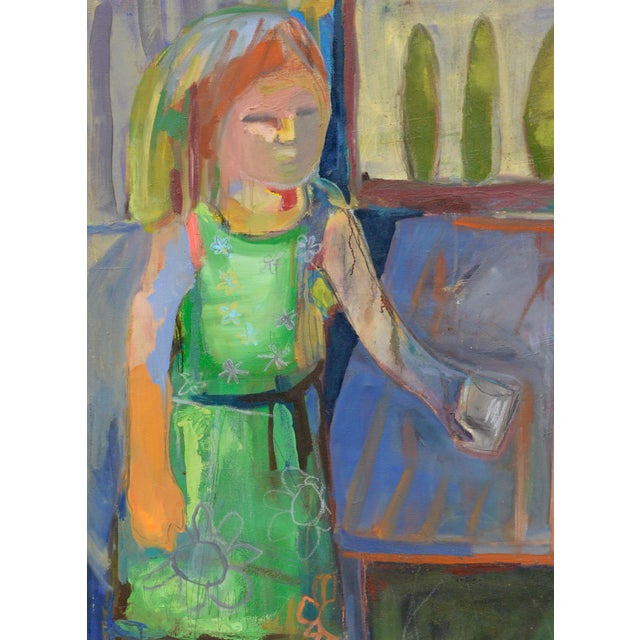 A bright, colorful figurative abstract expressionist painting titled "Late Bloomer" by Kristin Cohen (American, b.1963)....