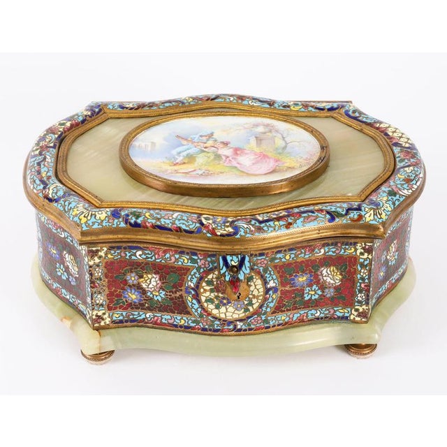 Antique French Porcelain-Mounted Champlevé and Onyx Casket, 19th Century For Sale - Image 11 of 18