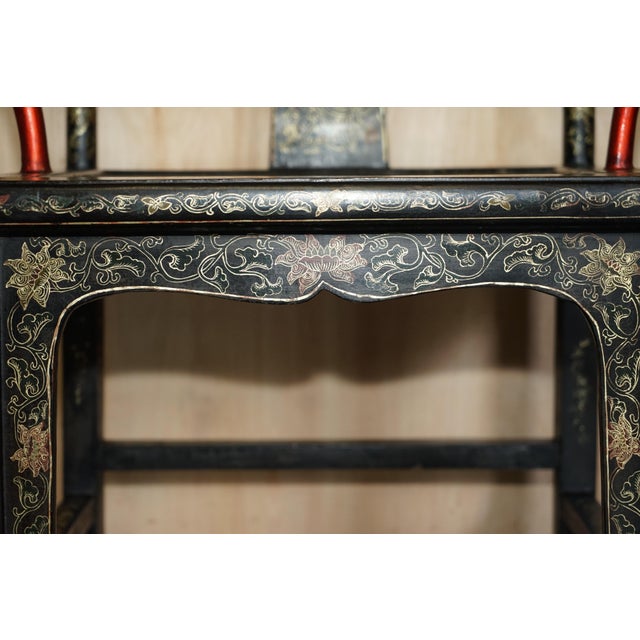 Set of Chinese Ming Style Lacquered & Painted Armchairs, 1900s For Sale - Image 9 of 18