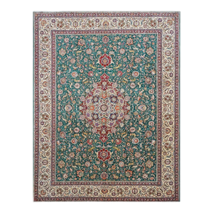 Antique Persian Tabriz Wool 9x12 Green & Ivory Handmade Area Rug #1143223