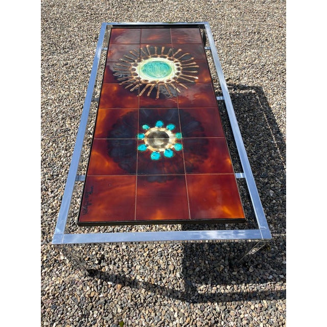Ceramic Vintage Rectangular Tiled Coffee Table by Juliette Belarti, 1970s For Sale - Image 7 of 15
