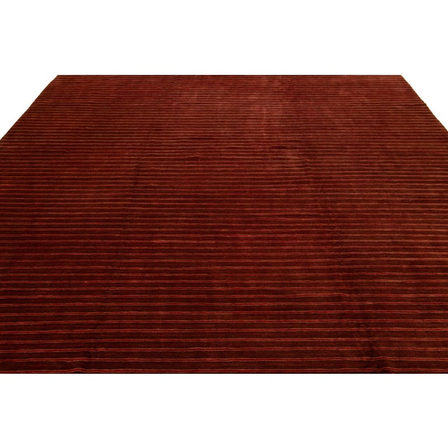 Textile Modern Tibetan Wool and Silk Rug in Burgundy Color With Striped Design For Sale - Image 7 of 9