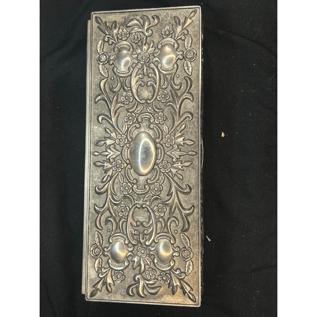 Vintage 1992 Godinger Silver-Plated Ornate Repoussé Jewelry Box With Red Interior For Sale In Mobile - Image 6 of 7