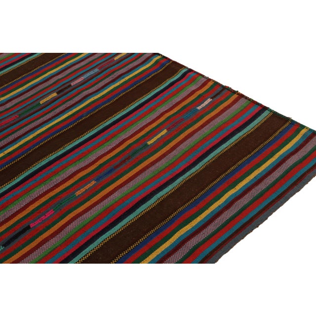1950s 1950s Vintage Chaput Kilim Style in Brown, Multicolor Striped Patterns For Sale - Image 5 of 7