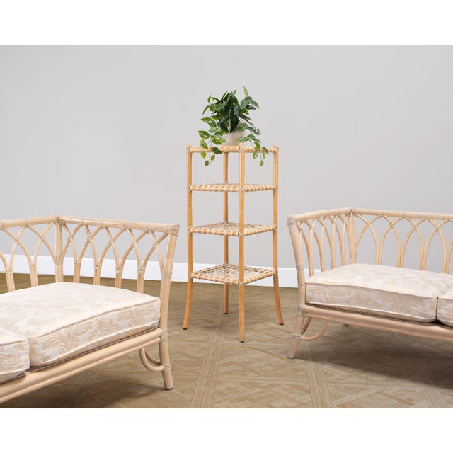 A chic organic modern four-tiered étagère or plant stand made by artisans at McGuire, San Francisco, CA. The rare piece...