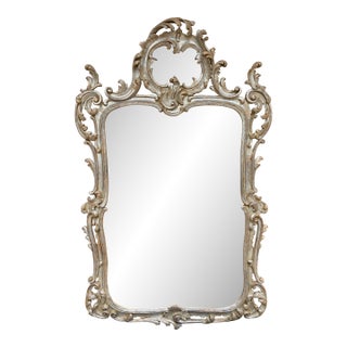Large French Louis XV Rococo Silver Giltwood Mirror For Sale