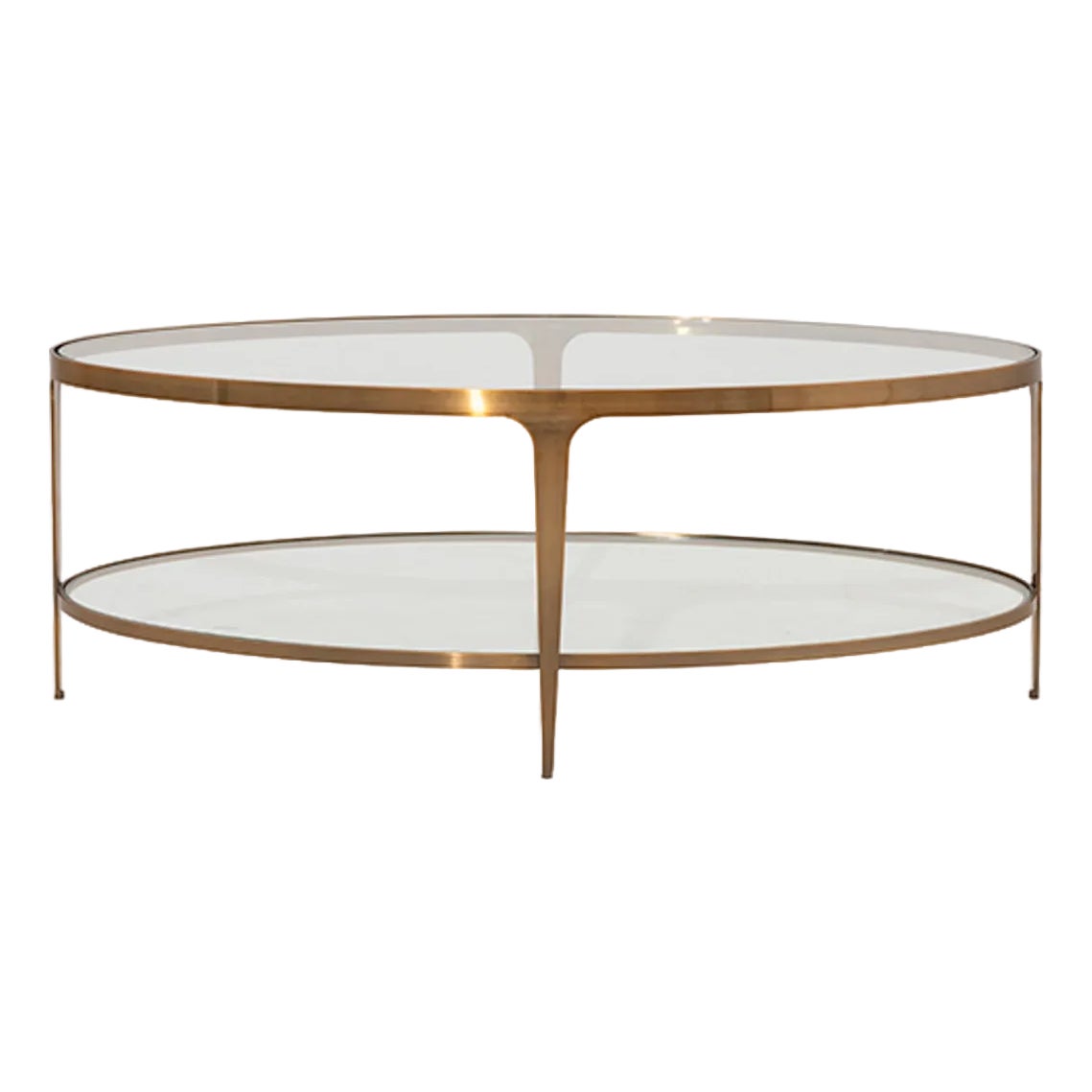 Matthew Izzo Home Brando Antique Brass Two Tier Glass Top Oval Coffee ...