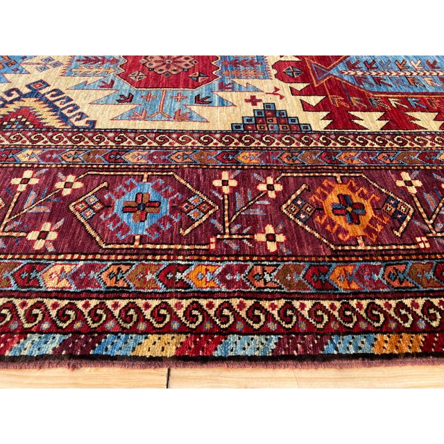 Vintage Kazak Wool Rug, Ivory Tribal Medallion For Sale - Image 6 of 9