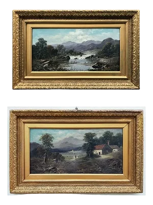 Frank Stone, Hilly Landscapes, 1800s, Oil on Canvases, Framed, Set of 2