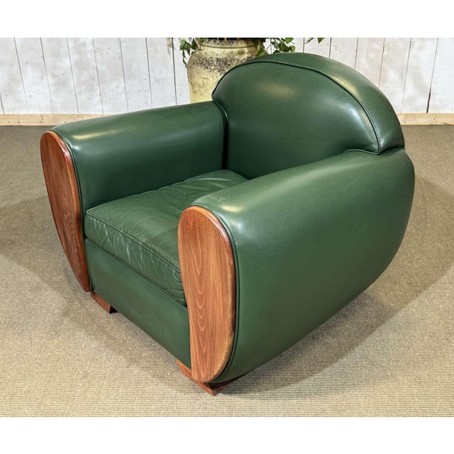 Art Deco Style Club Chair in Leather and Beech, 1980s For Sale - Image 4 of 11