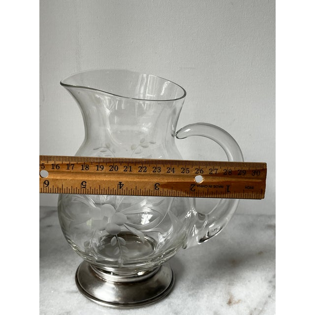 1930s Etched Crystal Pitcher, Also Known as a "Pot Belly Pitcher," With a Sterling Silver Base For Sale - Image 11 of 12
