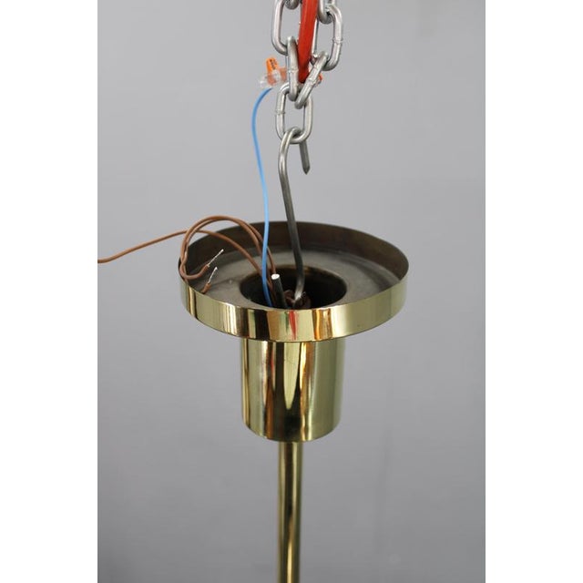 Vintage Art Deco Brass Chandelier with Milk Glass Center, 1930s For Sale - Image 14 of 16