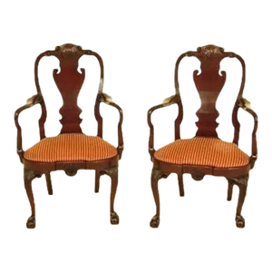 Pair Kindel Winterthur Collection Mahogany Dining Room Arm Chairs