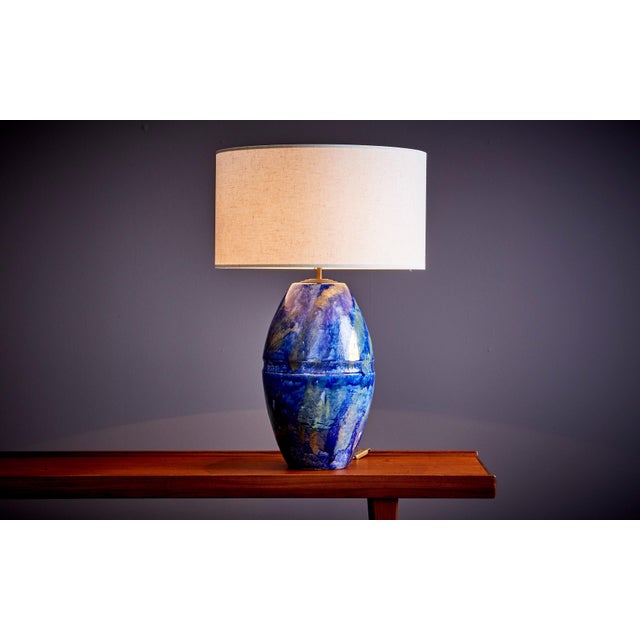 Huge Table Lamp in Blue Ceramic, France, 1960s For Sale - Image 4 of 9